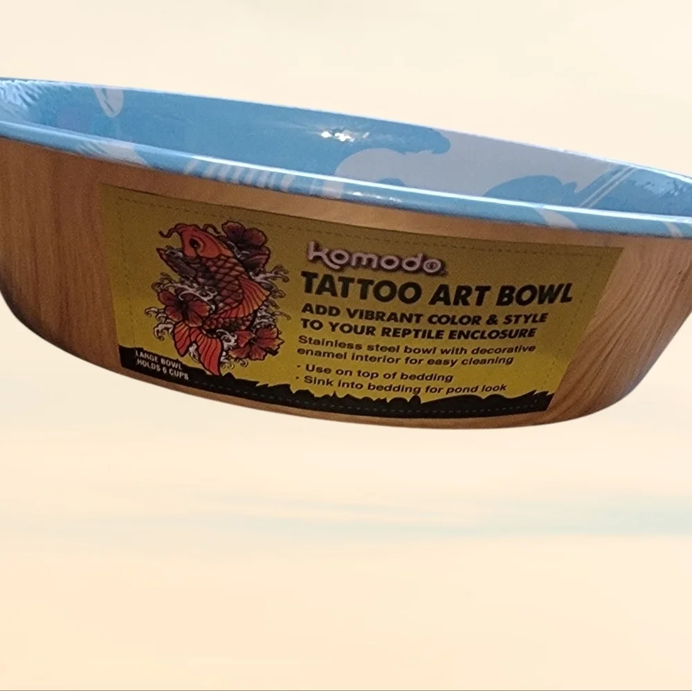 NWT Komodo Koi Fish L Tattoo Design Enamel Coated Stainless Steel Pet Bowl T39